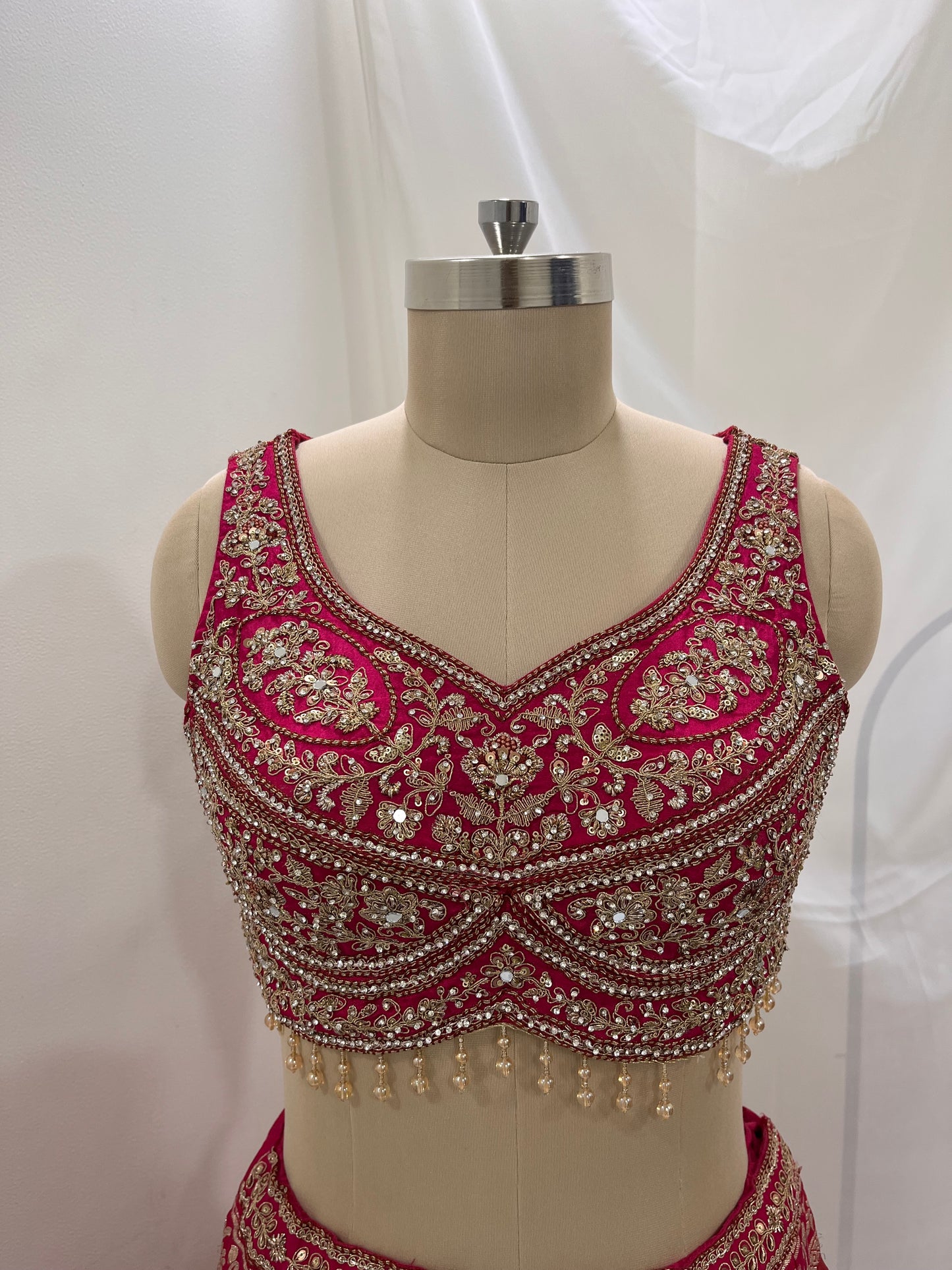 Rani Pink Zari Embroidered Lehenga Set