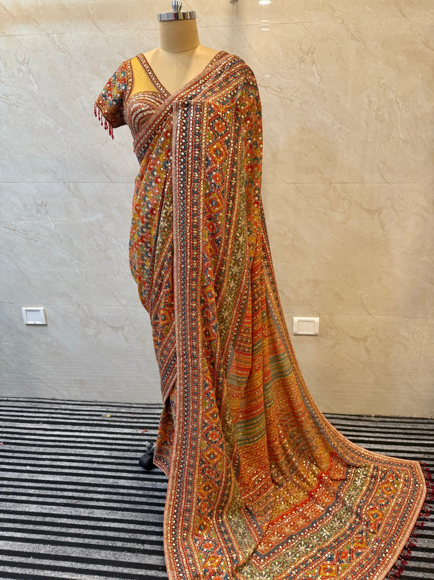 Yellow Multicolor Georgette Saree