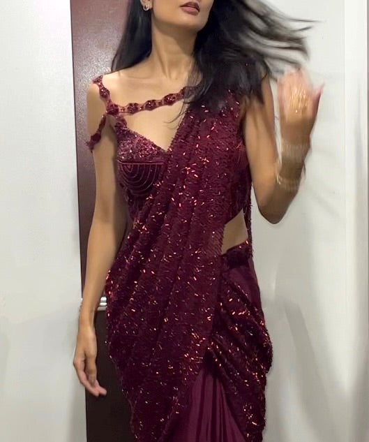 Maroon Draped Saree