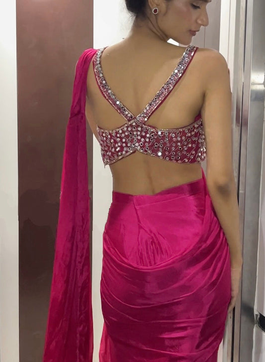 Pink Draped Saree