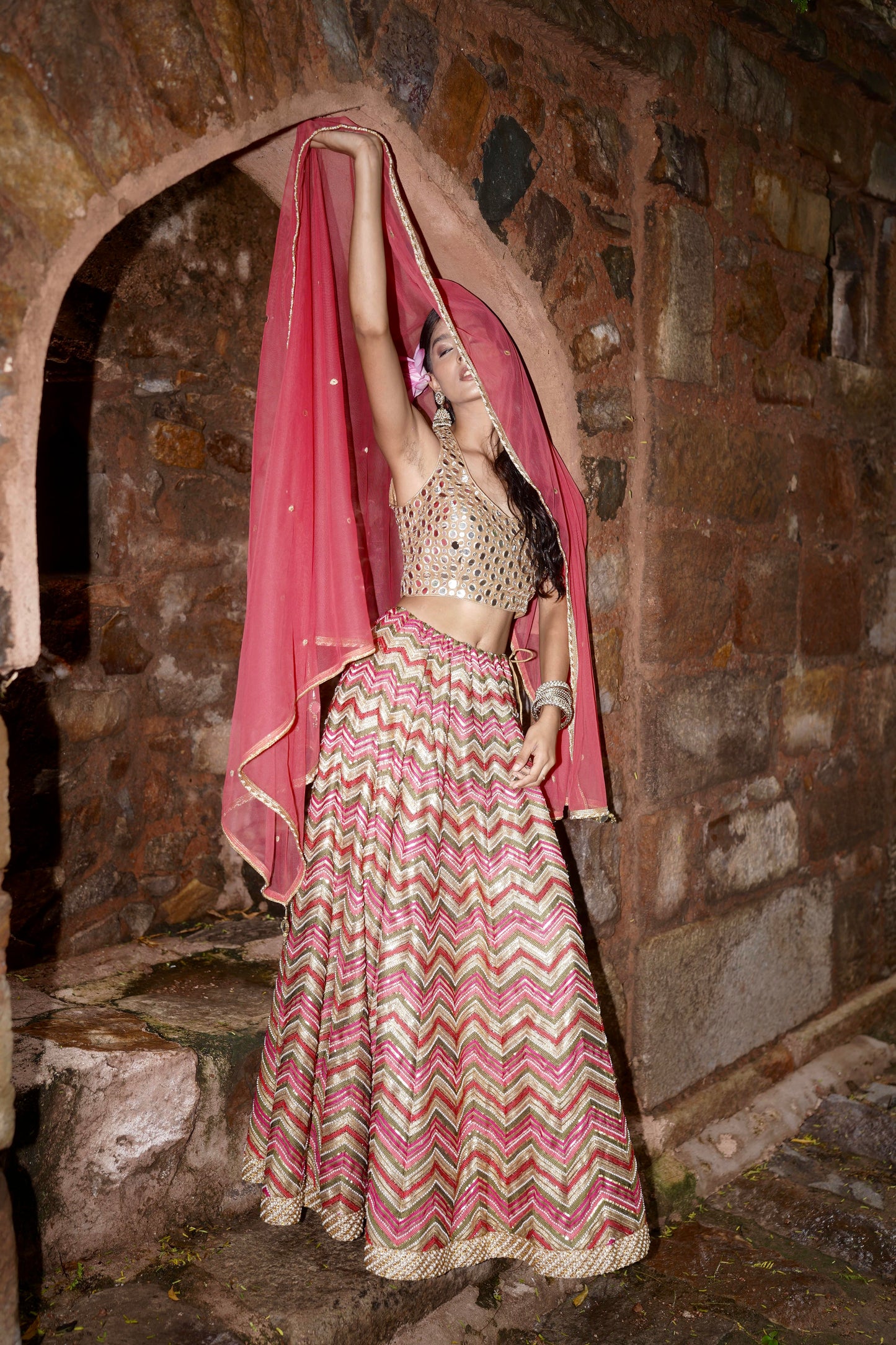 Pearl & Kathdana Embroidered Multicolor Lehenga Set