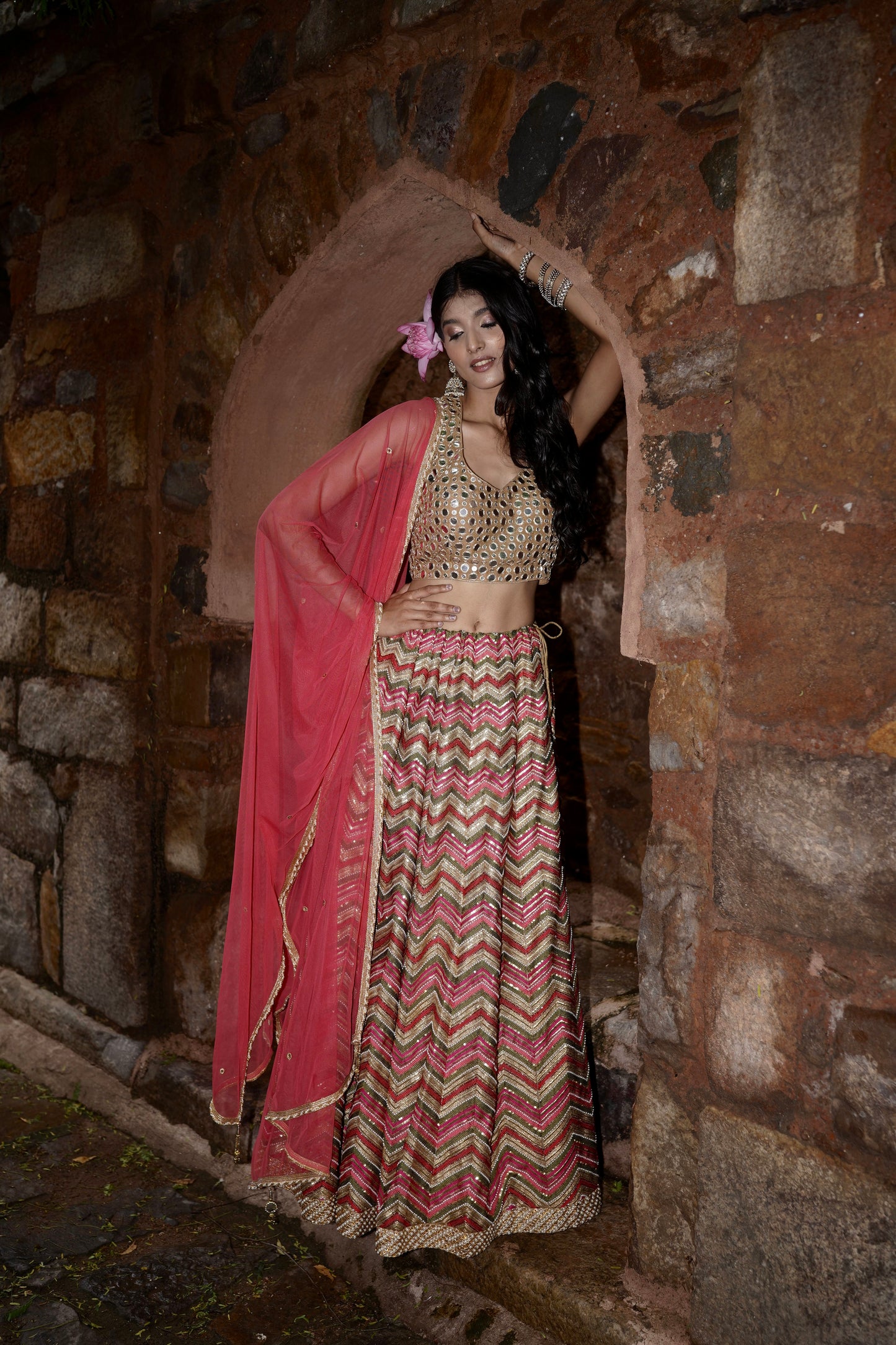 Pearl & Kathdana Embroidered Multicolor Lehenga Set