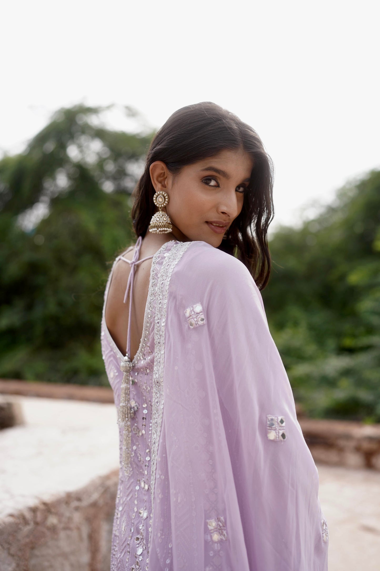 Mirror Embellished Lilac Georgette Sharara