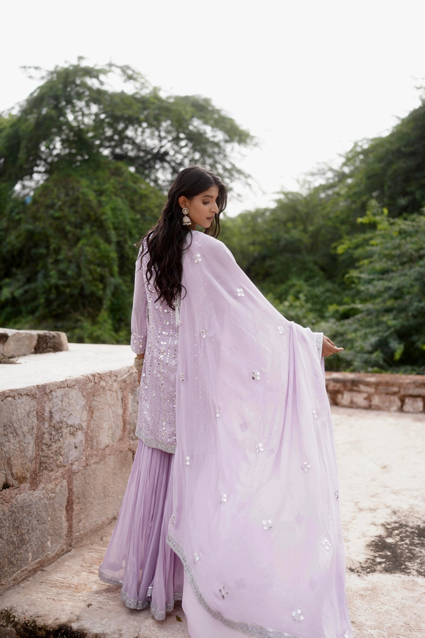 Mirror Embellished Lilac Georgette Sharara