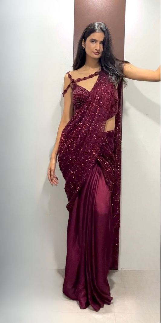 Maroon Draped Saree