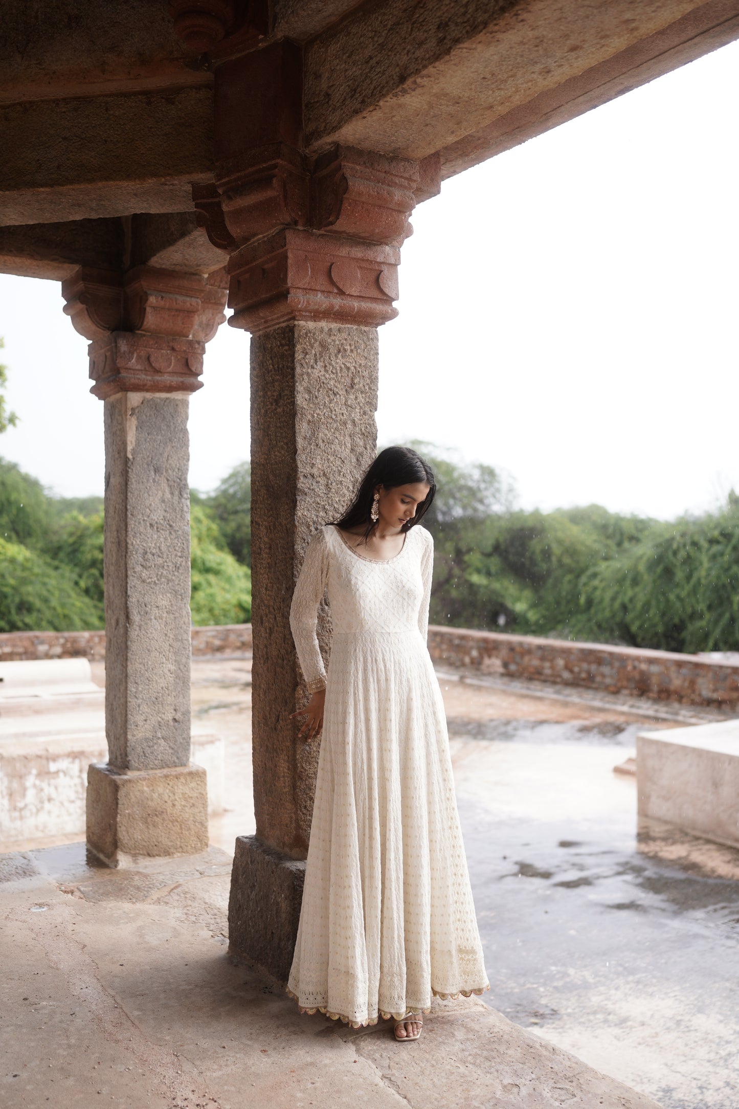 White Chikankari Georgette Anarkali Set