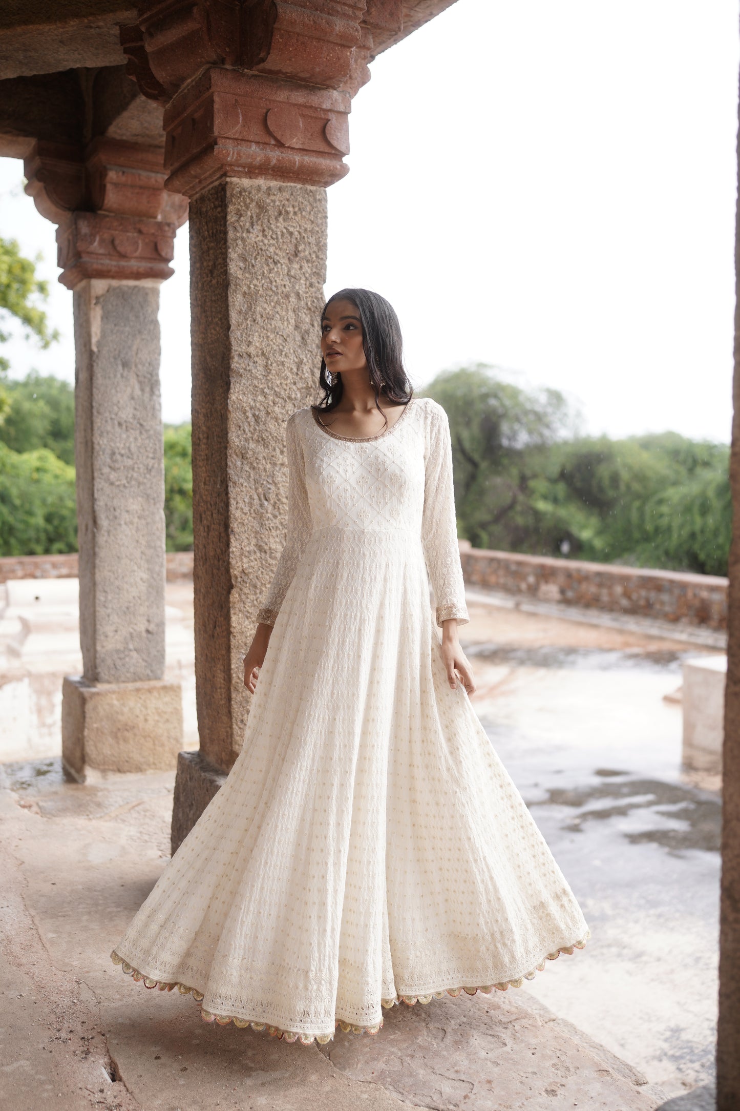 White Chikankari Georgette Anarkali Set