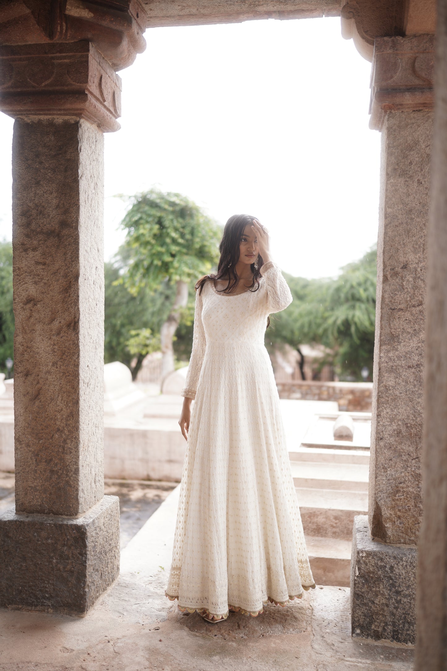 White Chikankari Georgette Anarkali Set