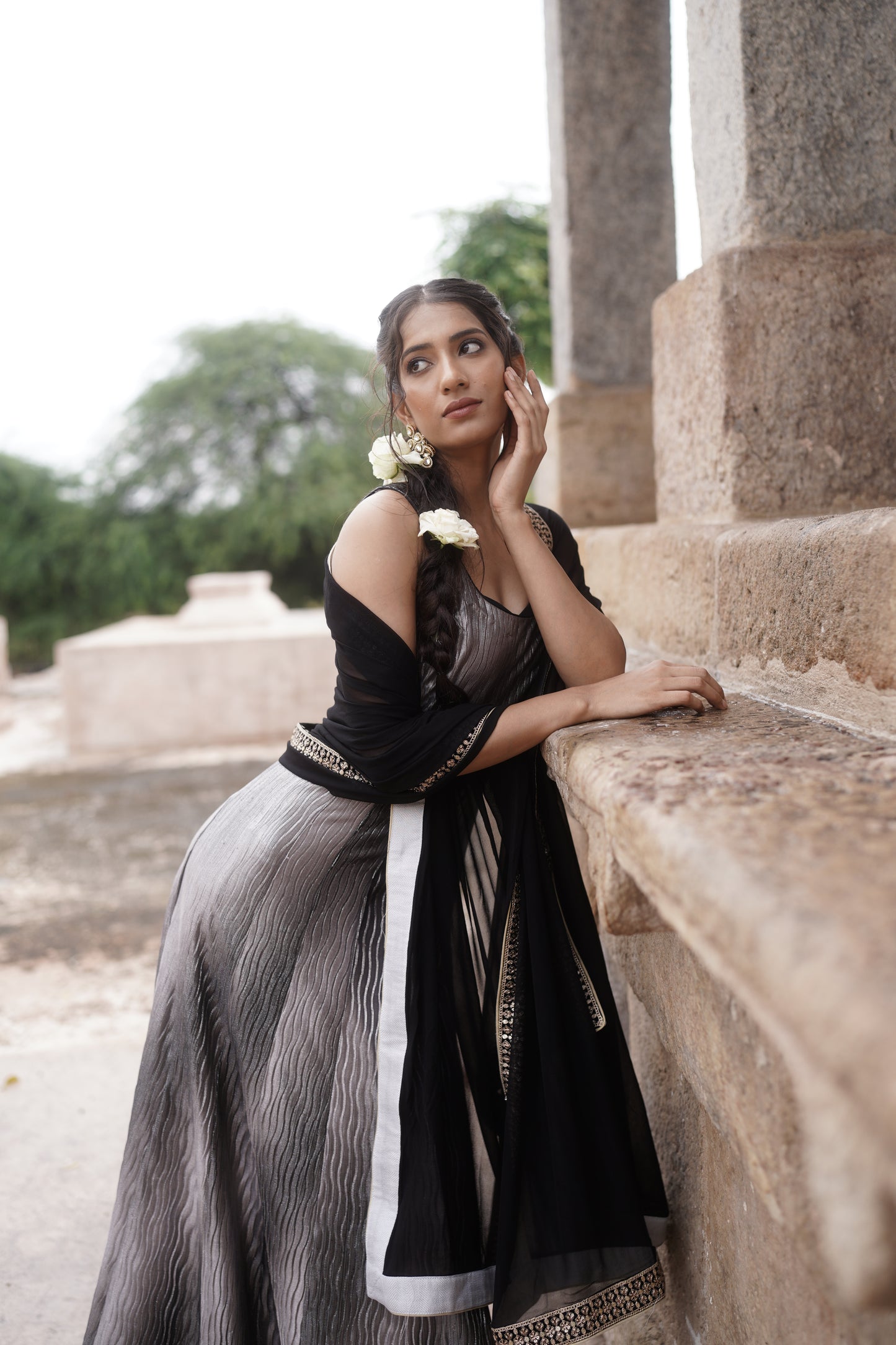 Black Lycra Anarkali Dupatta Set