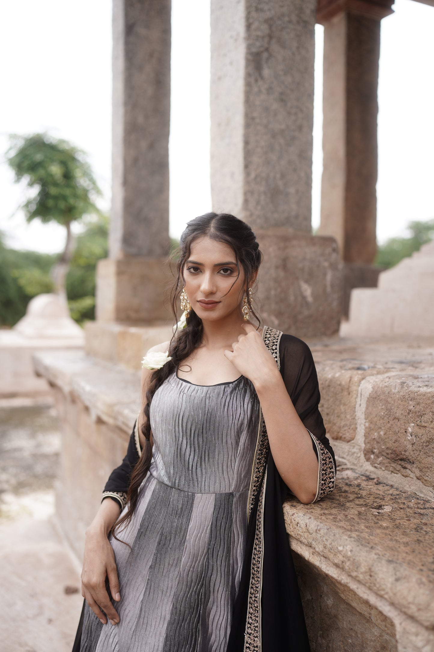 Black Lycra Anarkali Dupatta Set