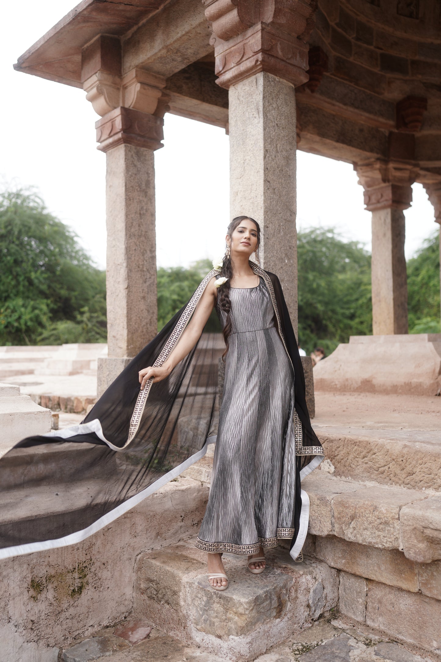 Black Lycra Anarkali Dupatta Set