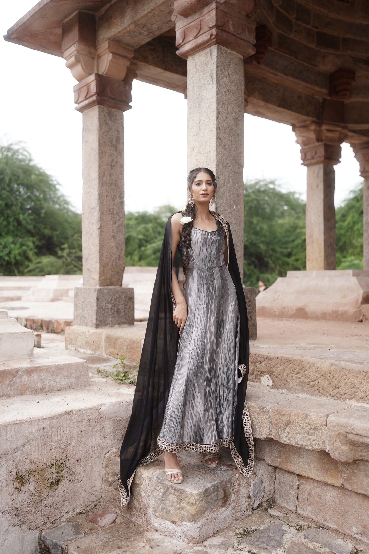 Black Lycra Anarkali Dupatta Set