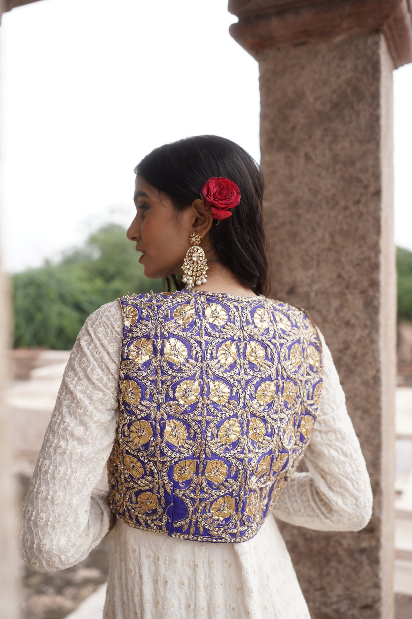 White Georgette Chikankari Anarkali Gotapatti Jacket Set