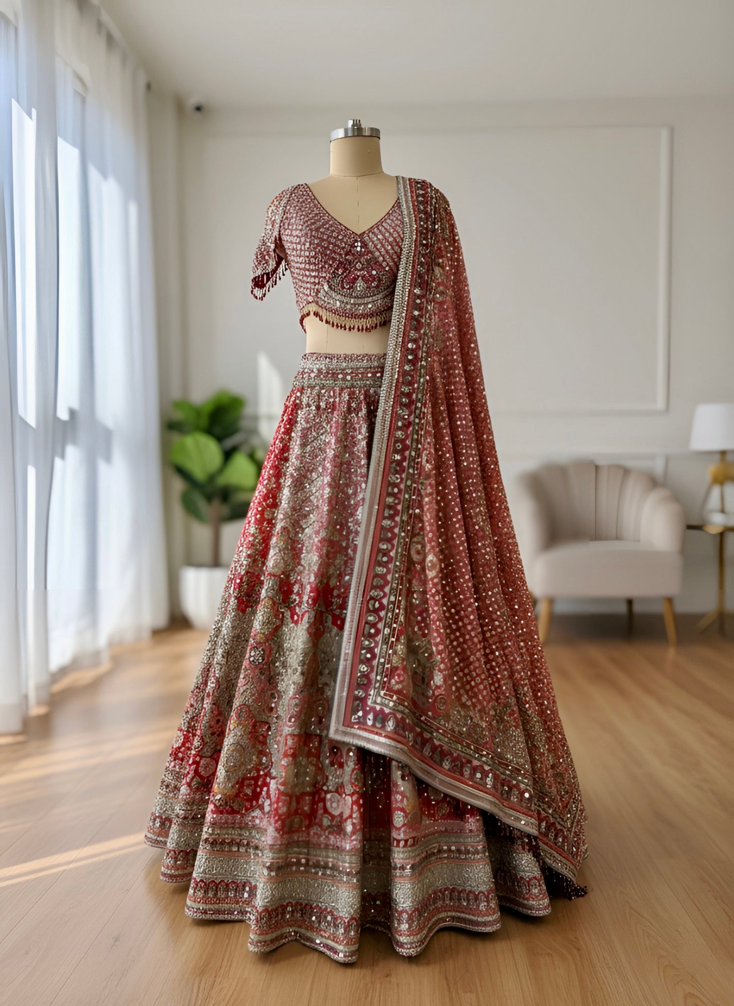 Red Silk Lehenga Set