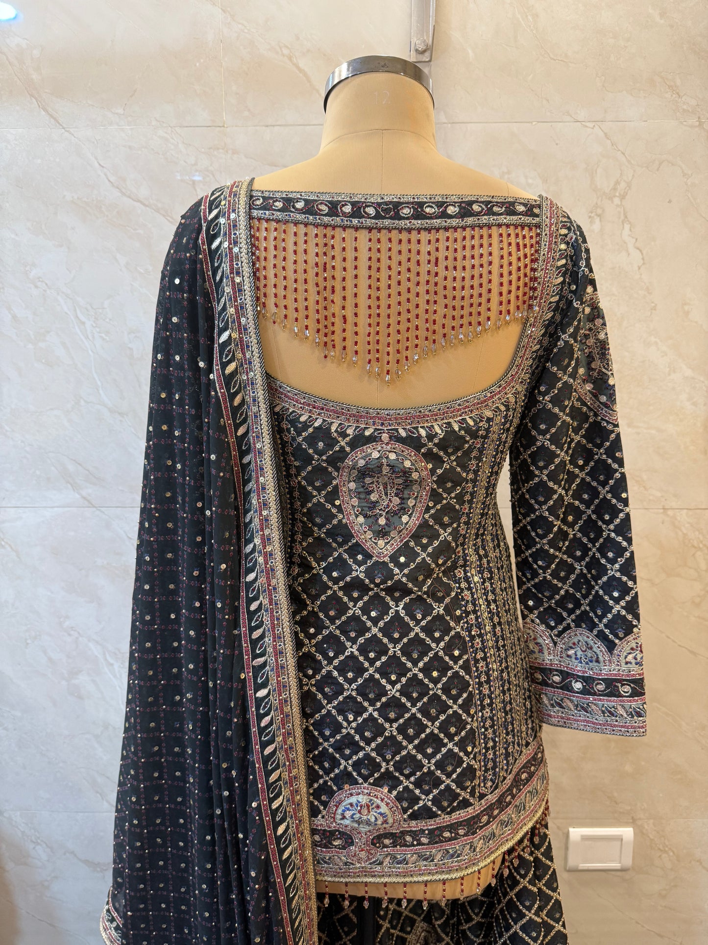 Black Silk Sharara Set