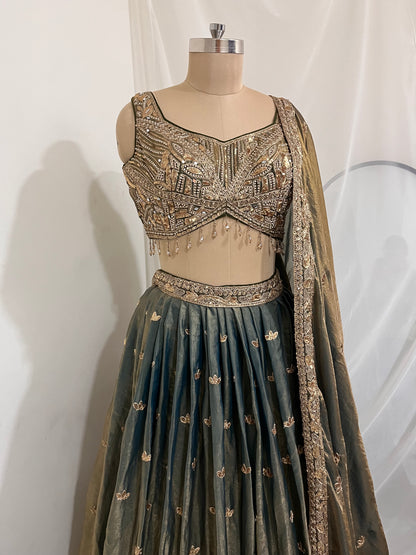 Olive Gold Embroidered Lehenga Set