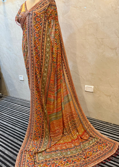 Yellow Multicolor Georgette Saree