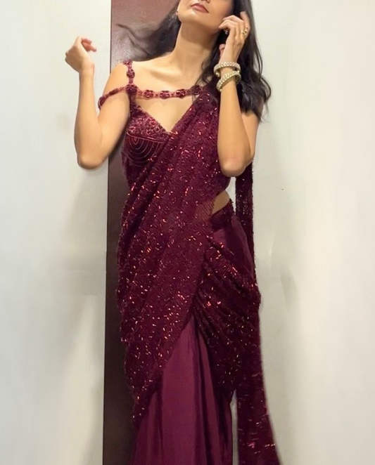 Maroon Draped Saree