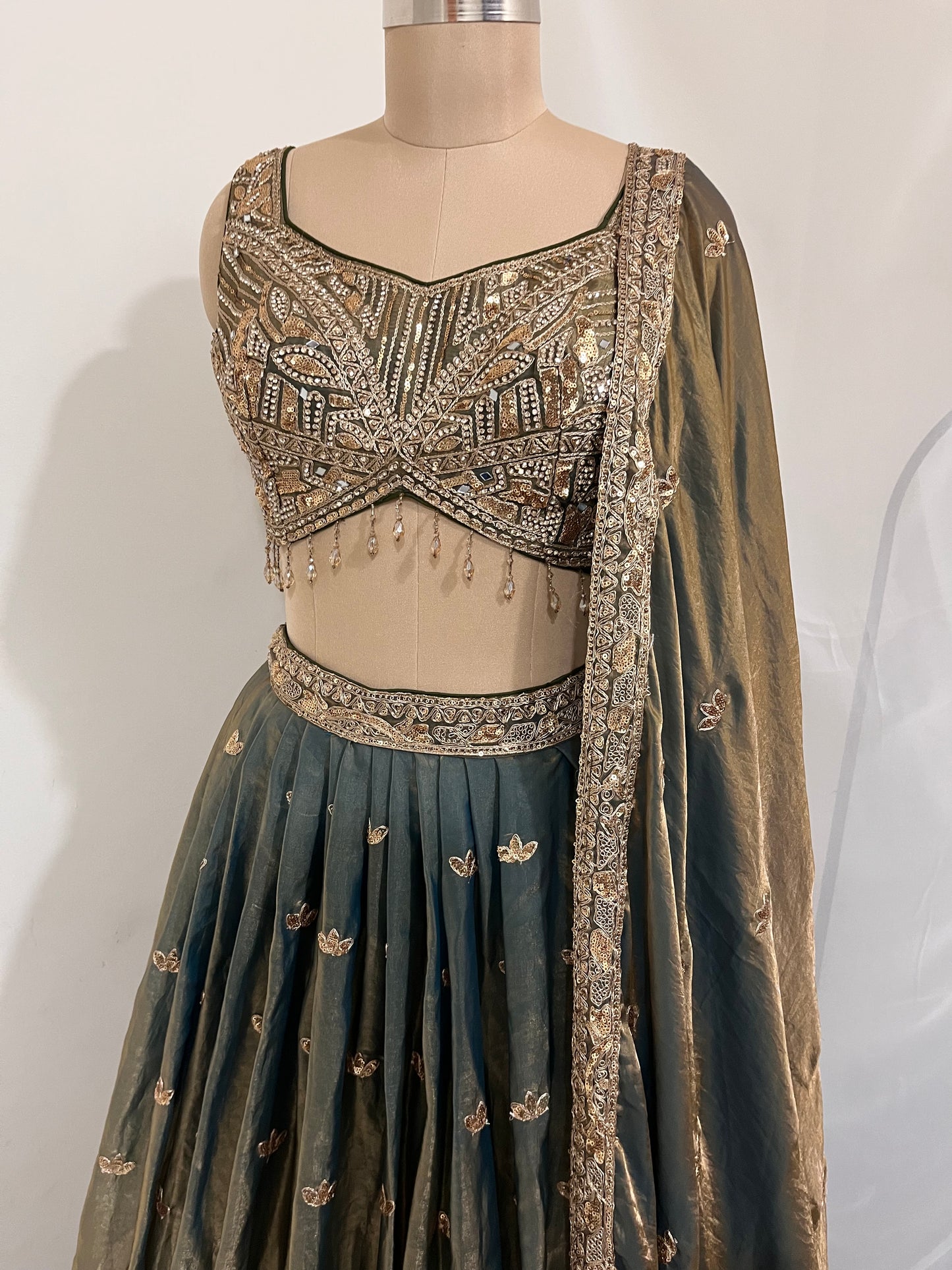 Olive Gold Embroidered Lehenga Set