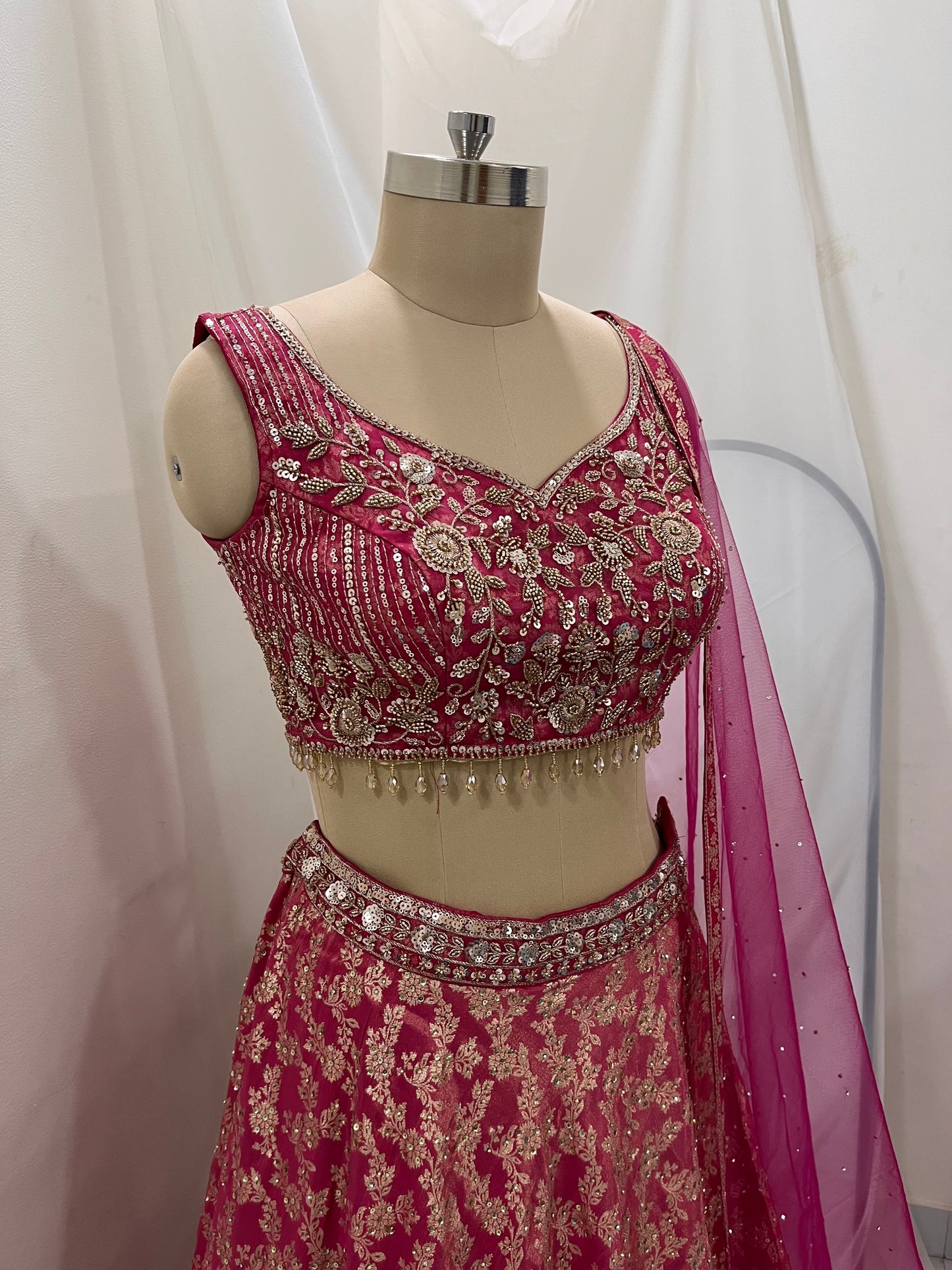 Rose Pink Zari Embroidered Lehenga Set