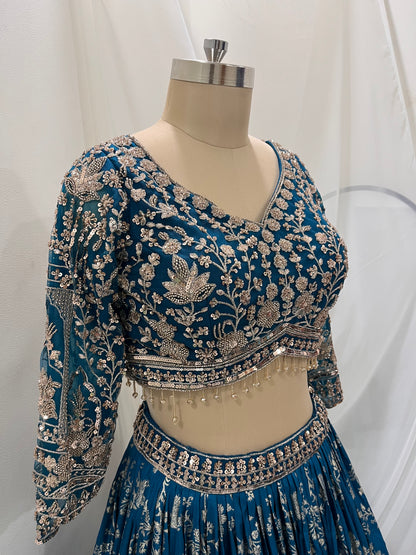 Blue Zari Embroidered Lehenga Set