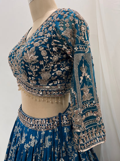 Blue Zari Embroidered Lehenga Set
