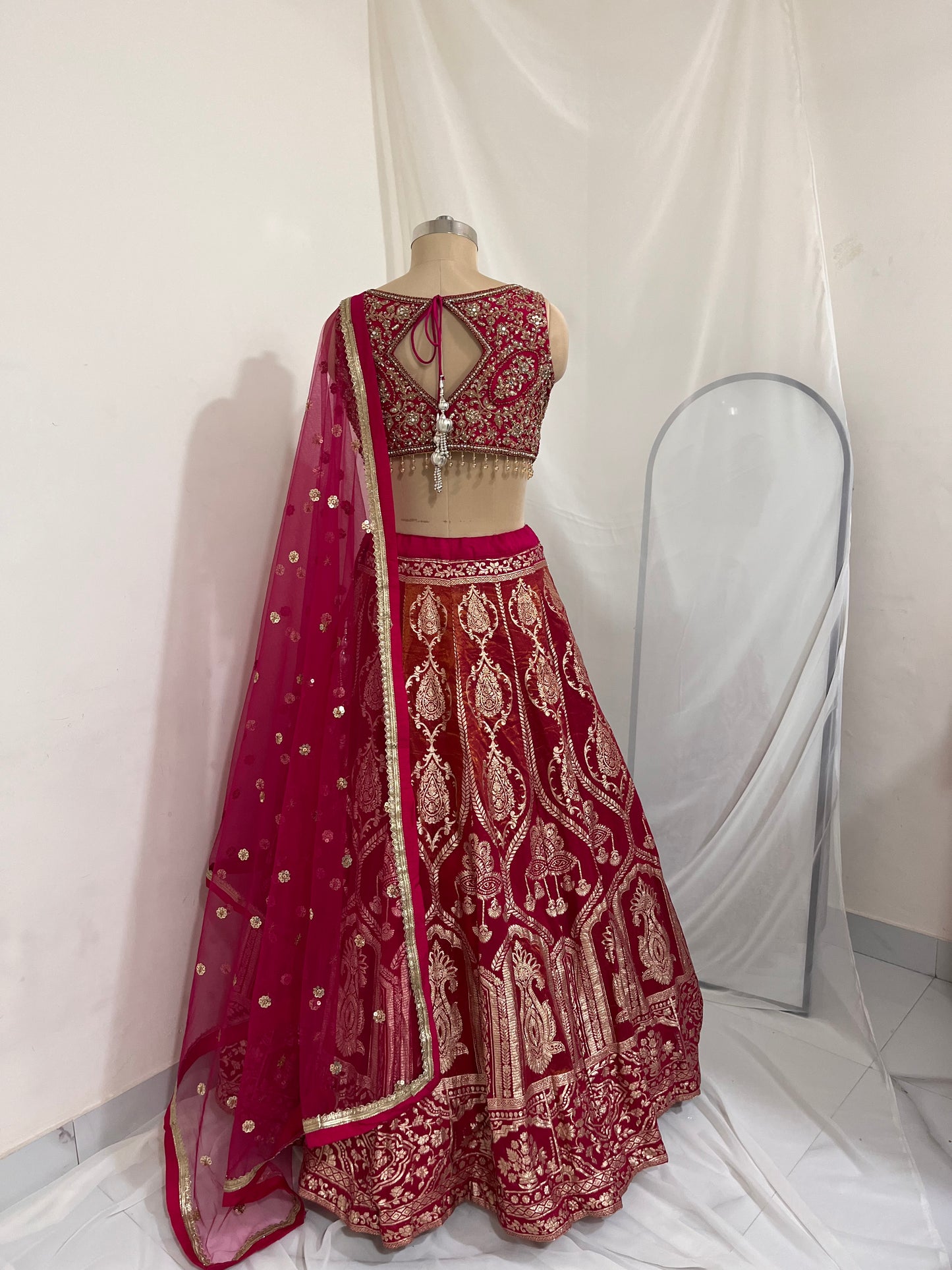 Rani Pink Zari Embroidered Lehenga Set