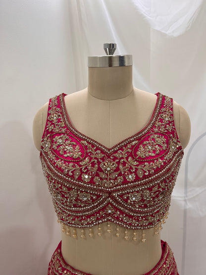 Rani Pink Zari Embroidered Lehenga Set