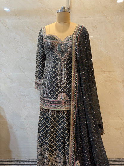 Black Silk Sharara Set