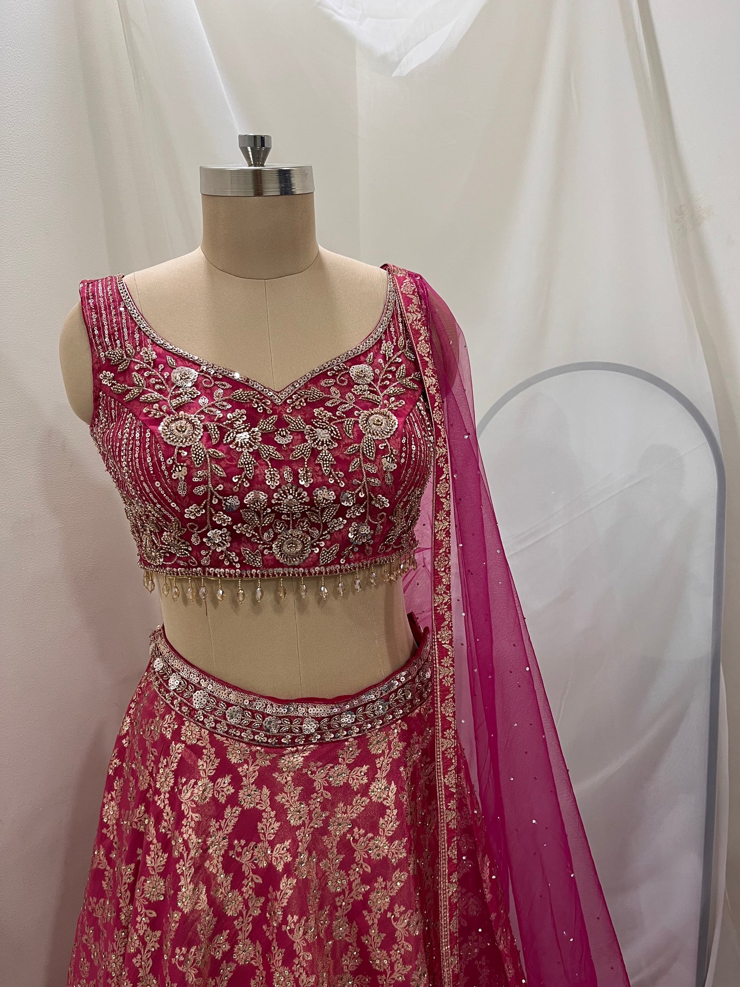 Rose Pink Zari Embroidered Lehenga Set