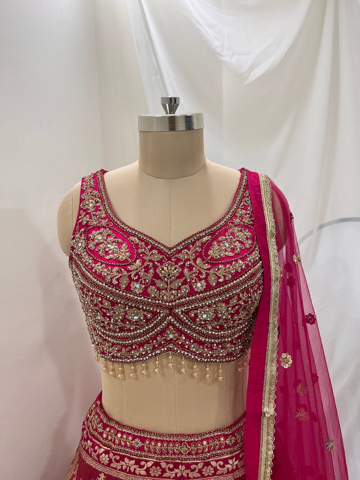 Rani Pink Zari Embroidered Lehenga Set