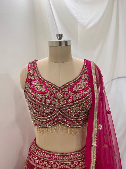 Rani Pink Zari Embroidered Lehenga Set