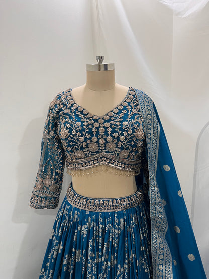 Blue Zari Embroidered Lehenga Set