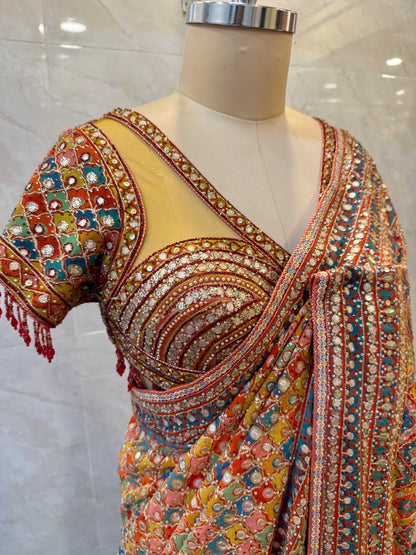 Yellow Multicolor Georgette Saree