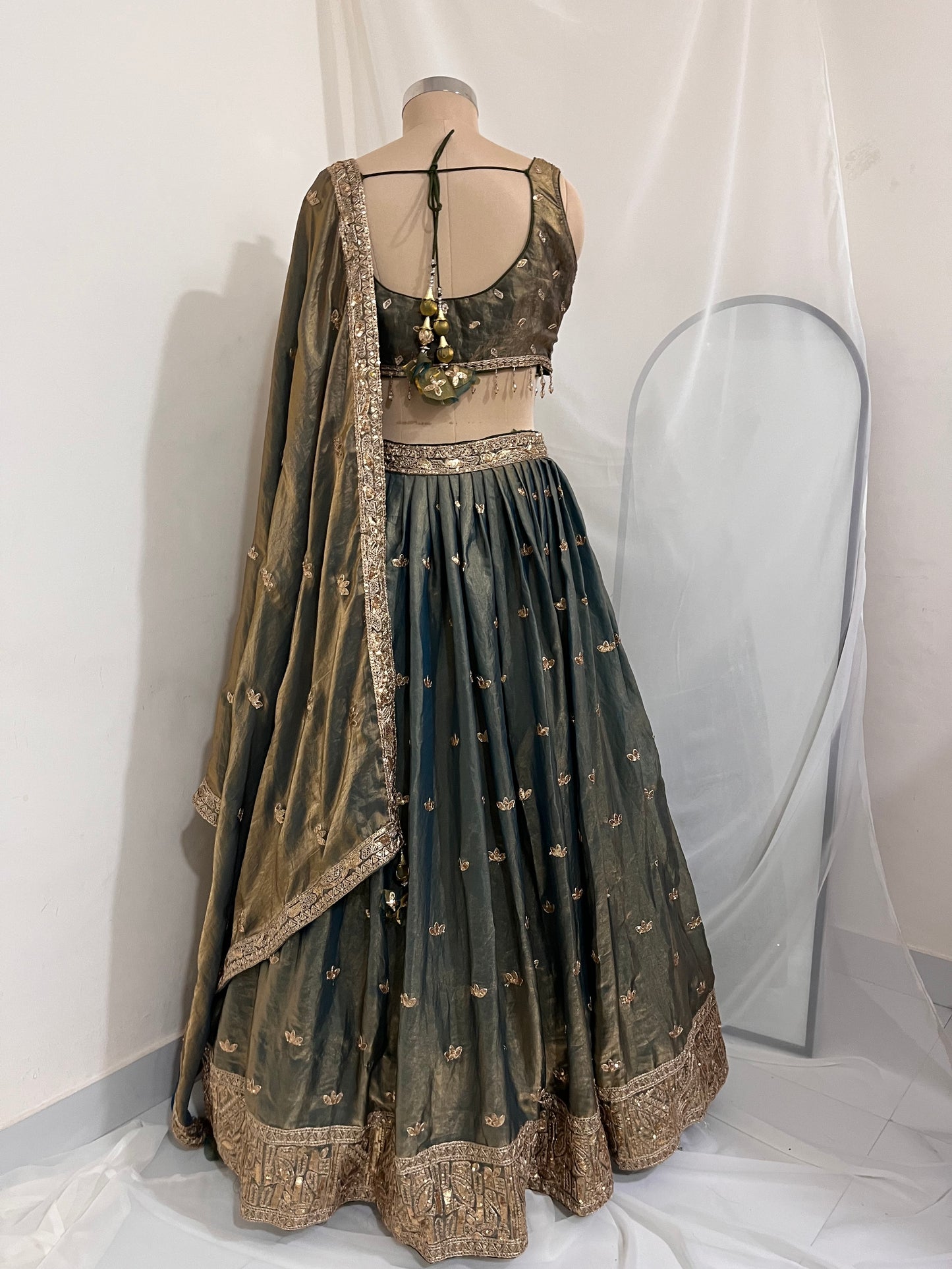 Olive Gold Embroidered Lehenga Set
