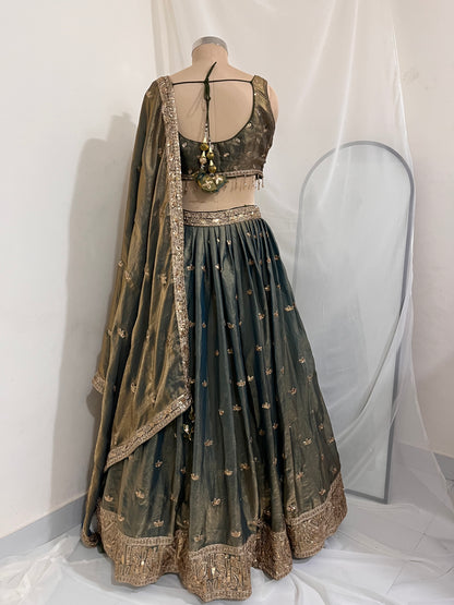 Olive Gold Embroidered Lehenga Set