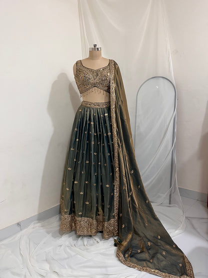 Olive Gold Embroidered Lehenga Set