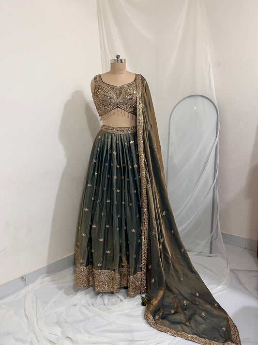 Olive Gold Embroidered Lehenga Set