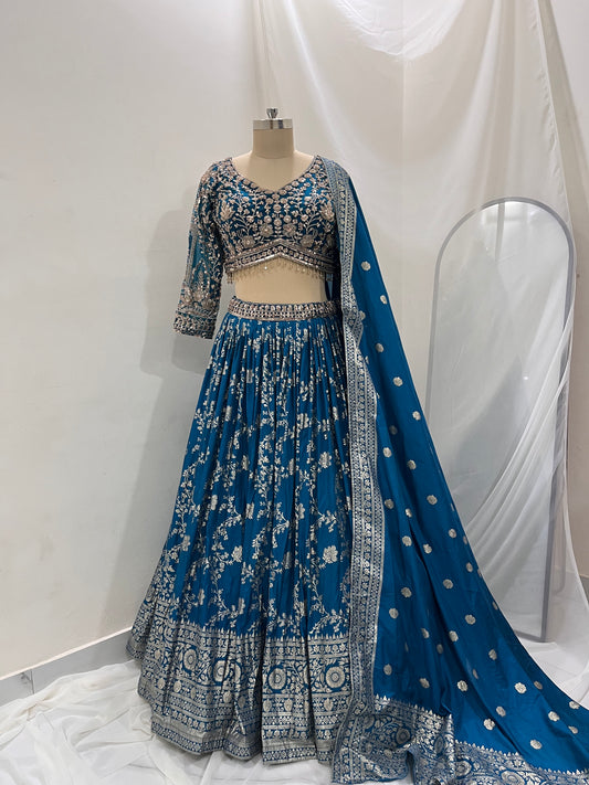 Blue Zari Embroidered Lehenga Set