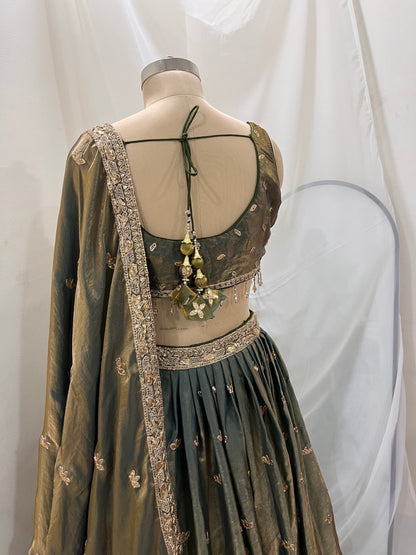 Olive Gold Embroidered Lehenga Set
