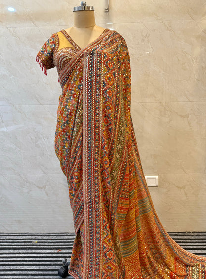 Yellow Multicolor Georgette Saree