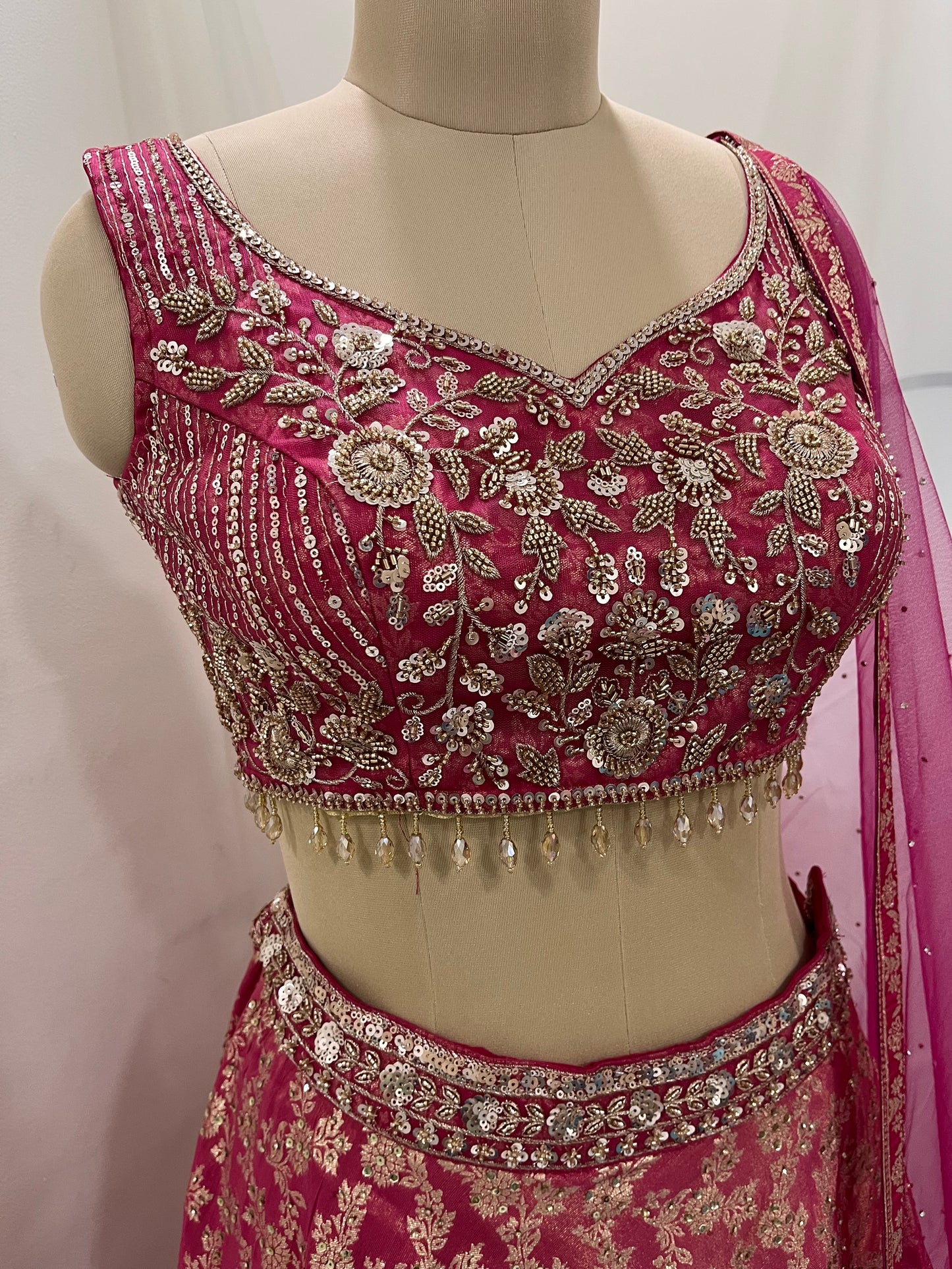 Rose Pink Zari Embroidered Lehenga Set