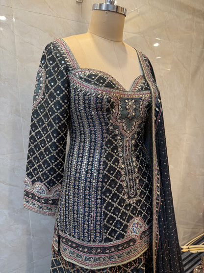 Black Silk Sharara Set