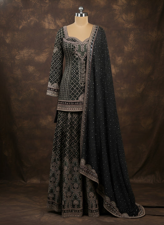 Black Silk Sharara Set