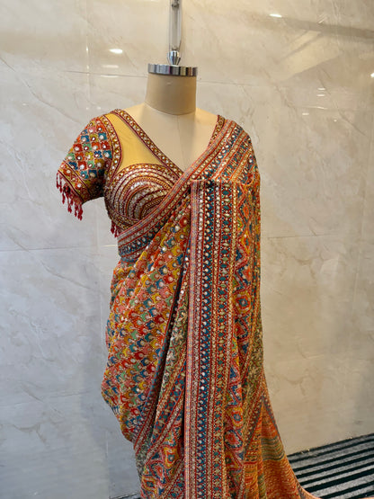 Yellow Multicolor Georgette Saree