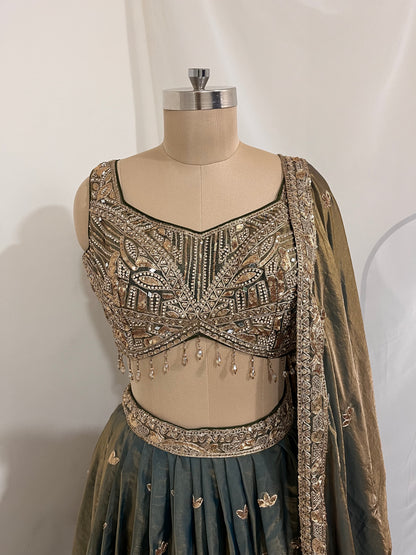 Olive Gold Embroidered Lehenga Set