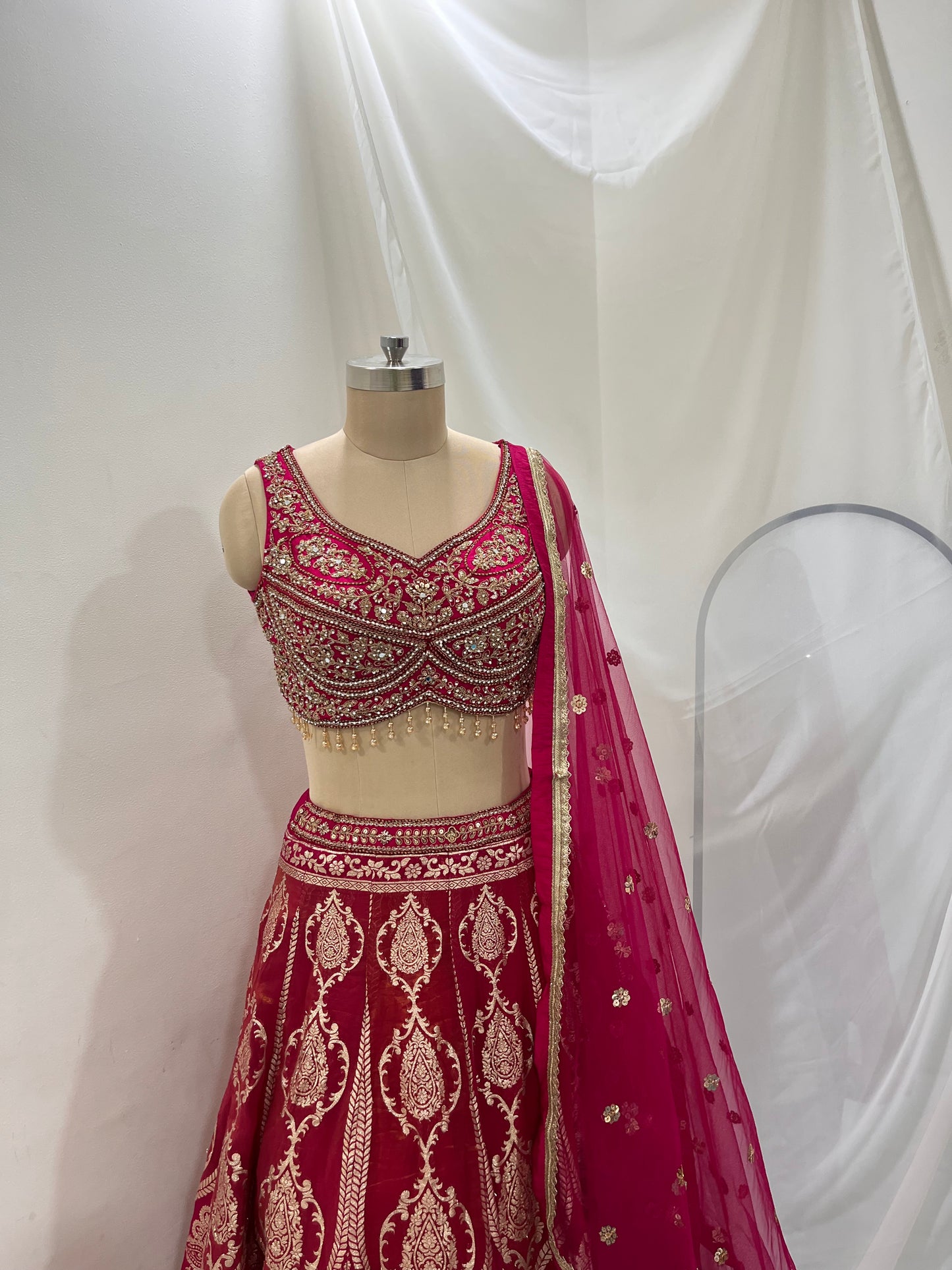 Rani Pink Zari Embroidered Lehenga Set