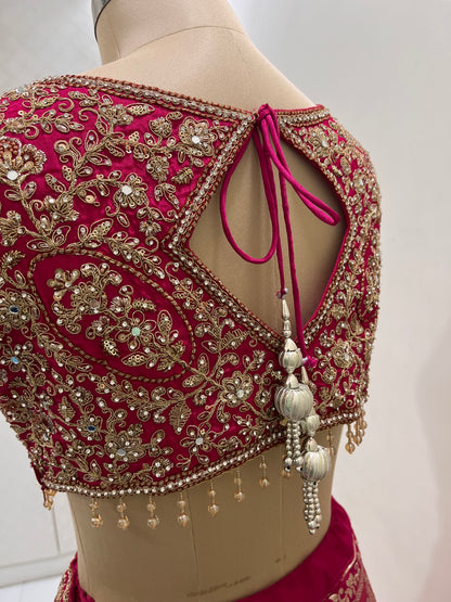Rani Pink Zari Embroidered Lehenga Set