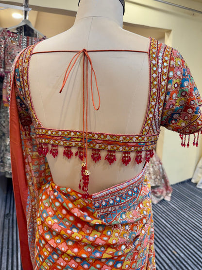 Yellow Multicolor Georgette Saree