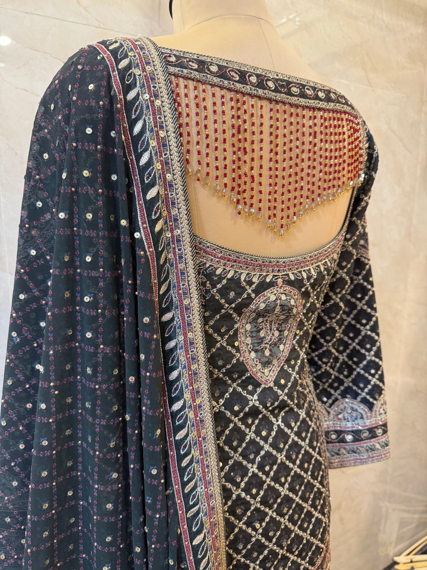 Black Silk Sharara Set